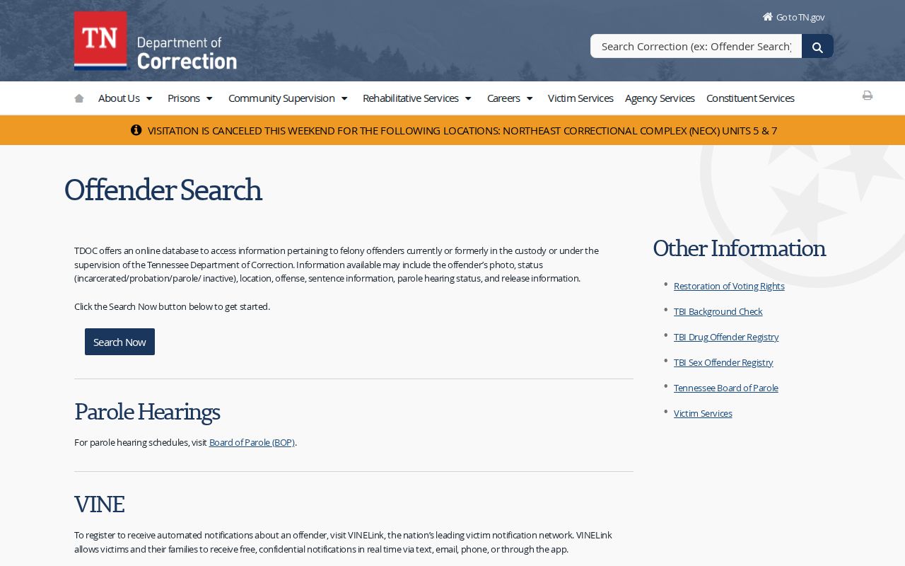 Davidson County projected release date FOIL gateway